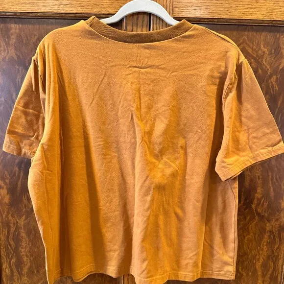 Rust Orange Abstract Faces Graphic T-Shirt Cropped Tee - Picture 2 of 4